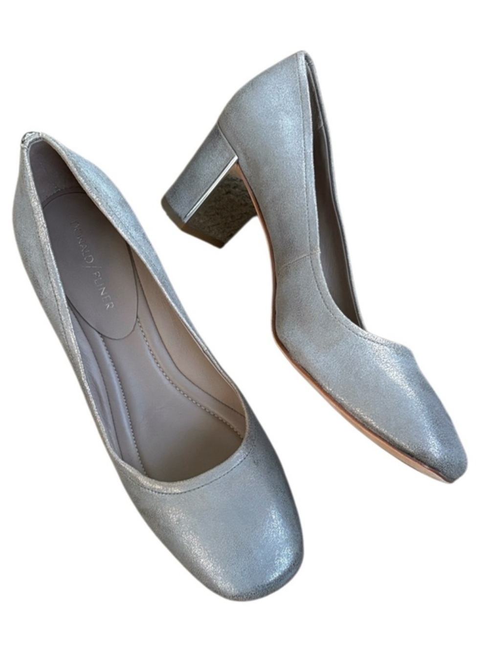 Like New Donald J. Pliner Camy Block Heels Metallic Silver Size 10 Retail $190